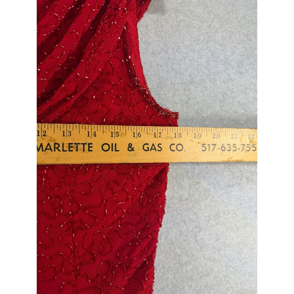 Dressbarn Collection Red Beaded Cowl Neck Sleeveless Evening Top L 3531 - Picture 3 of 6